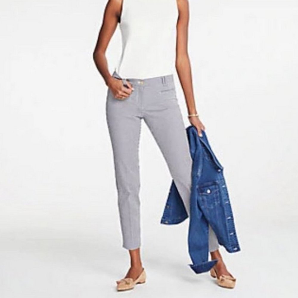 Ann Taylor Striped Seersucker Cotton Cropped Ankle Pants 0